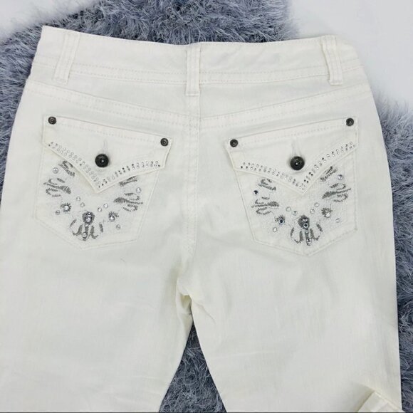 Nine West Women’s 6 White Capri Pants Bling Embellished - Picture 8 of 16